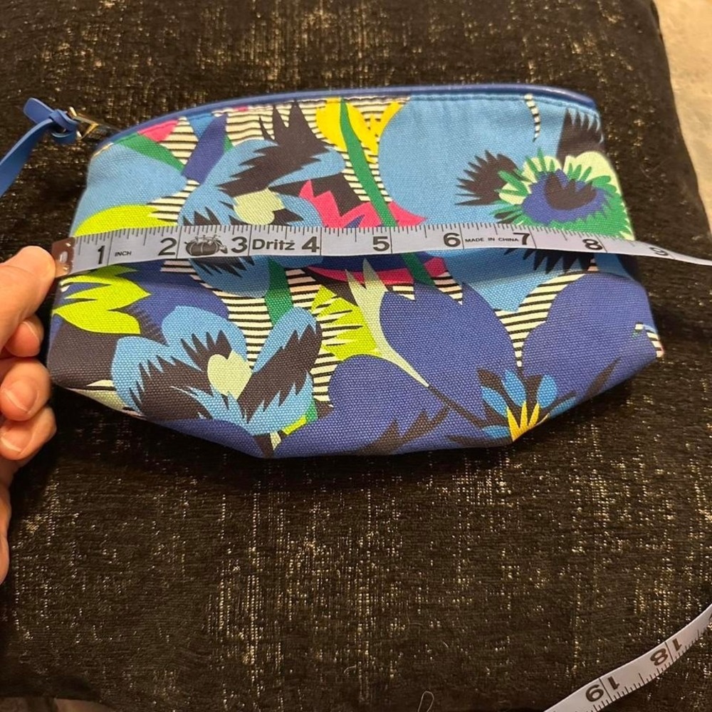 Estee' Lauder French Connection blue and‎ multi-colored floral makeup bag